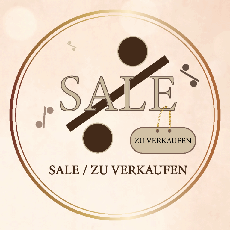 Runder Verkaufsschild mit dem Text "SALE / ZU VERKAUFEN" und dekorativen Elementen.