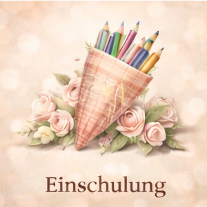 Ein konusförmiger Schultüte mit dem Wort "Einschulung" und Buchstaben A, B, C.