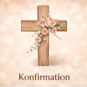 Logo mit dem Schriftzug „Konfirmation“ und elegant geschwungenen Linien.